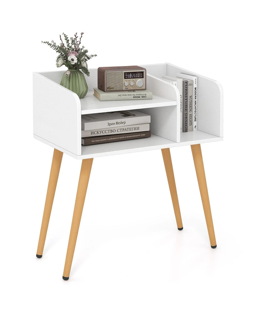 Mid Century Modern Nightstand with Open Shelves