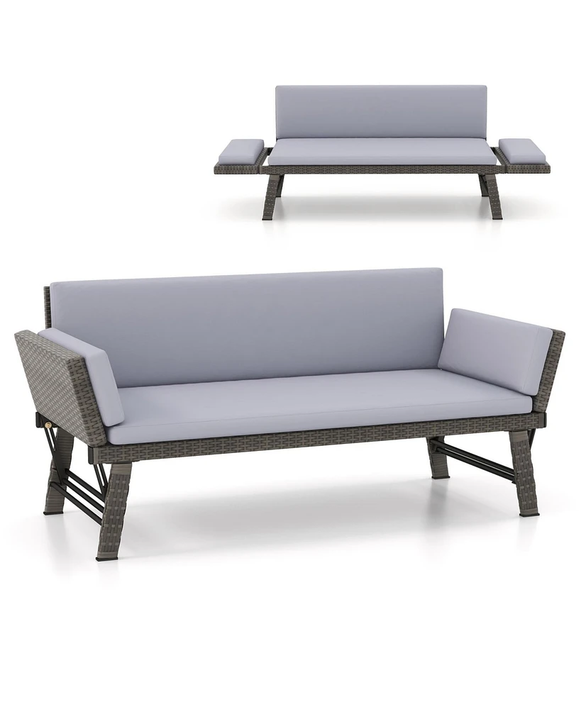 Outdoor Convertible Sofa Daybed with Adjustable Armrests for Balcony