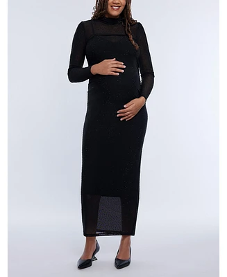 Motherhood Maternity Mesh Turtleneck Maxi Dress