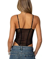 Edikted Womens Jenia Sheer Mesh Cupped Bodysuit