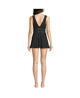 Lands' End Women's Mesh V-neck Mini Swim Dress Swimsuit