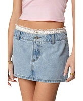 Edikted Womens Floral Peekaboo Denim Mini Skirt