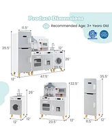 Kids 3-in-1 Kitchen Playset with Refrigerator and Washing Machine Interactive Toy for Toddlers