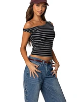 Edikted Womens Keryn Striped Asymmetric Top