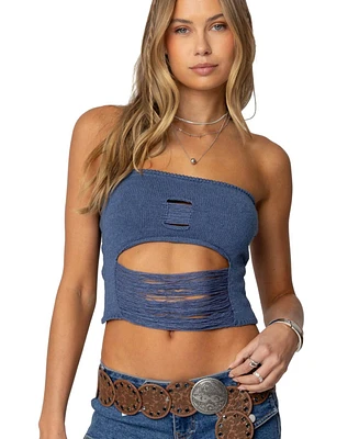 Edikted Womens Laurier Distressed Knit Tube Top