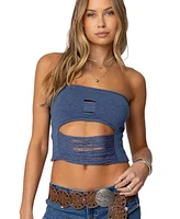 Edikted Womens Laurier Distressed Knit Tube Top