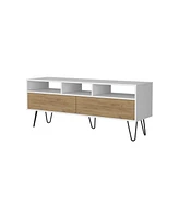 Fm Furniture Olds Tv Stand with 2 Doors and Open Storage, White and Natural Oak