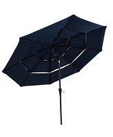 10 ft Outdoor Patio Umbrella with Tilt and Crank - 3-Tier Vented Outdoor Table Umbrella - Navy Blue