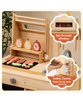 Wooden Barbecue Grill Playset with Chalkboard and Sink and Cabinet