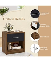 Bedside Table Nightstand with Drawer and Open Storage Shelf