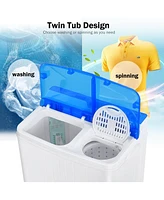 13Lbs Portable Compact Mini Twin Tub Washing Machine with Drain Pump Spinner-Blue