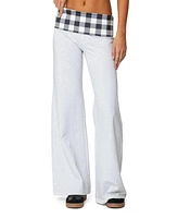 Edikted Womens Beth Gingham Fold Over Pants