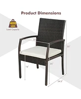 2 Pieces Patio Wicker Dining Armchair Set with Soft Zippered Cushion