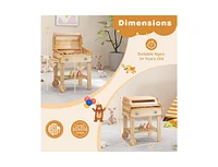 Kids Wooden Barbecue Grill Playset Pretend Kitchen with Food and Wheels