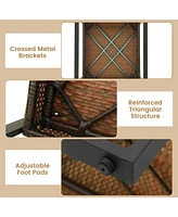 Gymax 3PCS Patio Wicker Furniture Set Pe Wicker Furniture Conversation Set w/ Acacia Wood Table