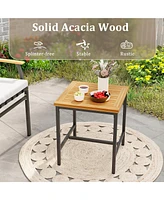 Gymax 3 Pcs Acacia Wood Bistro Set Patio Conversation Set w/ Cushions and Coffee Table