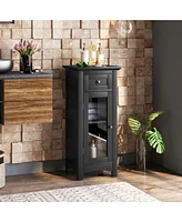 Bathroom Floor Cabinet with Single Glass Door Drawer & Adjustable Shelf