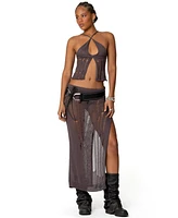 Edikted Womens Jaynie Distressed Knit Maxi Skirt