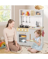 Kids Kitchen Playset with Lights, Sounds, Microwave, Stoves, Sink, Oven & Cooking Accessories