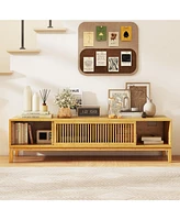 Tv Stand for TVs with Sliding Slatted Doors Stylish Entertainment Center for Living Room