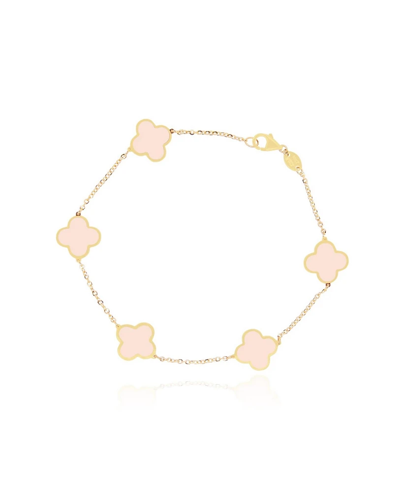 The Lovery Small Pink Pearl Clover Bracelet 14K Gold