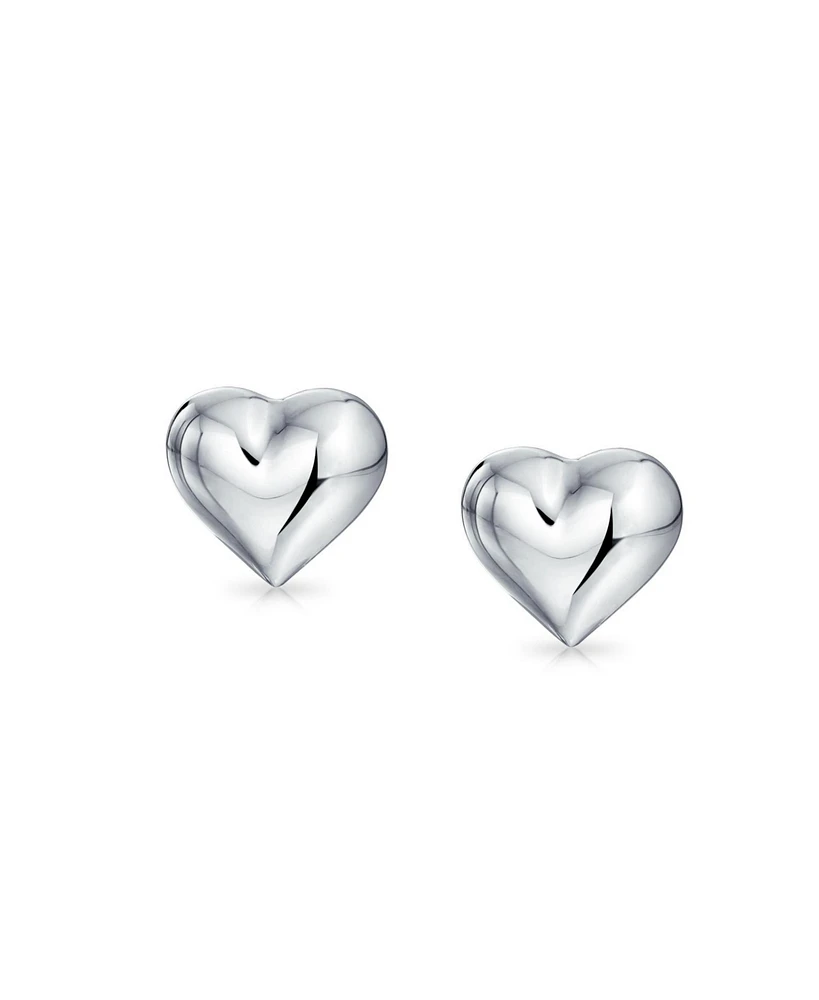 Bling Jewelry Small Heart Shaped Puffed Stud Earrings Sterling Silver 8MM