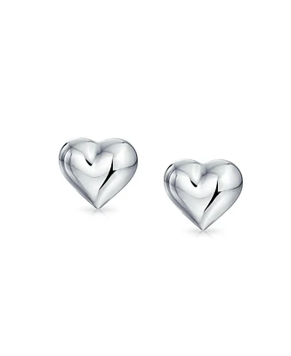 Bling Jewelry Small Heart Shaped Puffed Stud Earrings Sterling Silver 8MM