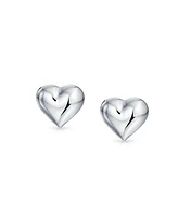 Bling Jewelry Small Heart Shaped Puffed Stud Earrings Sterling Silver 8MM