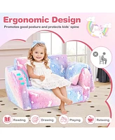 2-in-1 Kids Couch Folding Toddler Chair with Blanket Gift for 3+