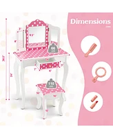 Princess Pretend Play Makeup Dressing Table with Cute Polka Dot Print Fun Vanity Set for Kids