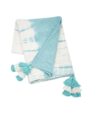 50" x 60" Buckroe Surf Light Blue & White Ombre Cotton Accent Throw Blanket w/ Tassels