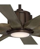 60" Defender Farmhouse Rustic Indoor Outdoor Ceiling Fan 8 Blade Led Light Remote Control Oil Rubbed Bronze Finish Brown Oak Finish Blades Bedroom Liv