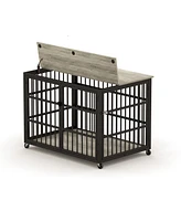 Furniture style dog crate wrought iron frame door with side openings, Rustic Brown