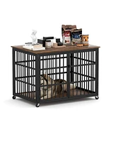 Furniture style dog crate wrought iron frame door with side openings, Rustic Brown