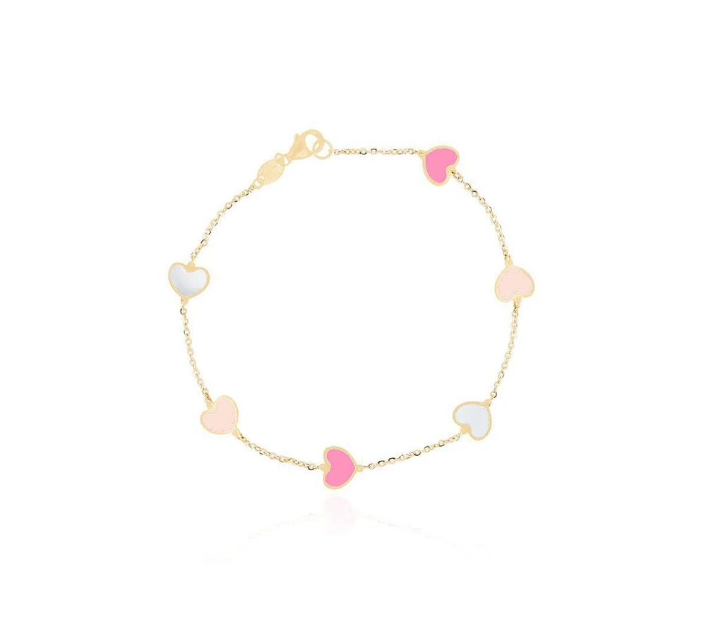 The Lovery Pink Mixed Heart Station Bracelet 14K Gold