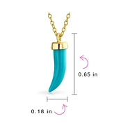 Bling Jewelry Western Turquoise Cornicello Horn Pendant Necklace 14K Gold Plated Silver