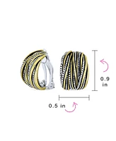 Bling Jewelry Half Hoop Shrimp Style Clip-On Earrings Two Tone Caviar Bead Silver Gold Plated