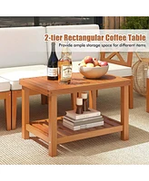 10 Pcs Acacia Wood Patio Furniture Set with Cushions and 2-Tier Coffee Table