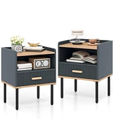 Nightstand Bedside End Table with Drawer and Shelf for Living Room Bedroom-Set of 2