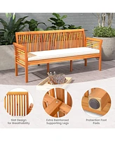 Patio 3-Seat Wood Bench with Soft Seat Cushions