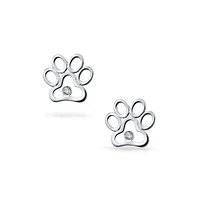 Bling Jewelry Bff Cz Stud Earrings for Pet Lovers with Cat Dog Paw Print in Sterling Silver