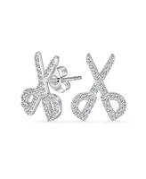 Bling Jewelry Whimsical Scissors Cz Stud Earrings for Hairdressers in Sterling Silver