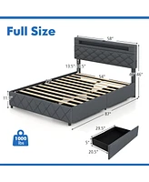 Bed Frame with Adjustable Storage Headboard and Wooden Slat Support