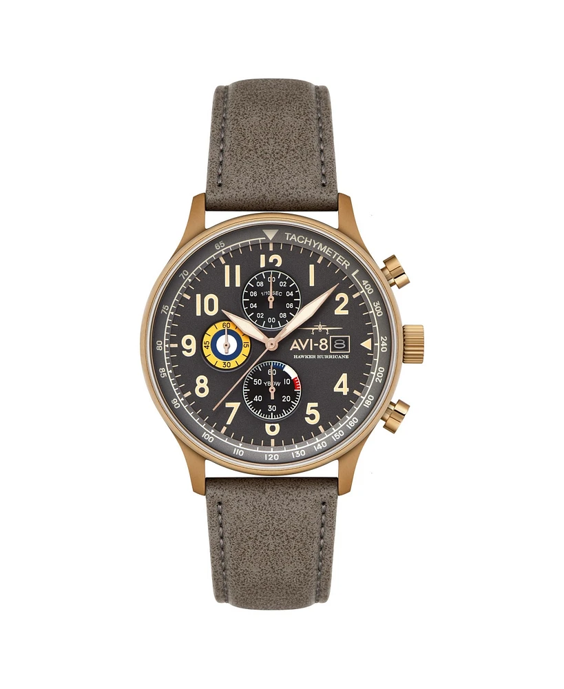 Avi-8 Men's Hawker Hurricane Classic Chronograph Beige Leather Strap Watch, 43.5mm