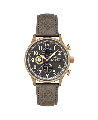 Avi-8 Men's Hawker Hurricane Classic Chronograph Beige Leather Strap Watch, 43.5mm