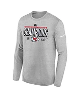 Nike Big Boys and Girls Heather Gray Kansas City Chiefs 2024 Afc Champions Locker Room Trophy Collection Long Sleeve T-Shirt