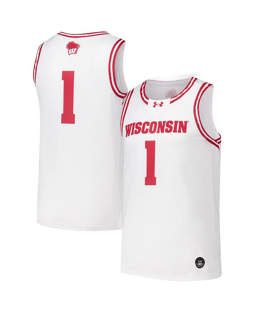 Under Armour Men's 1 White Wisconsin Badgers Replica Basketball Jersey