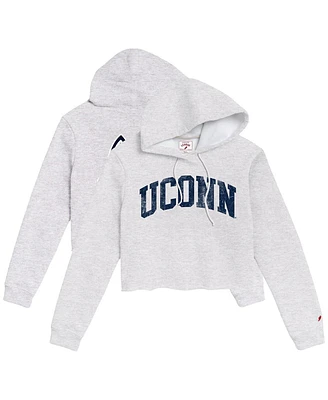 League Collegiate Wear Women's Ash UConn Huskies 2-Hit 1636 Cropped Pullover Hoodie