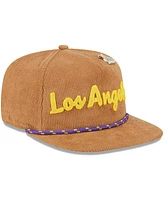 New Era Men's Tan Los Angeles Lakers Victory Grove Corduroy Sneaker Pin Golfer Snapback Hat