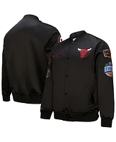 Mitchell & Ness Men's Black Chicago Bulls Hardwood Classics Blackout Collection Satin Full-Zip Jacket